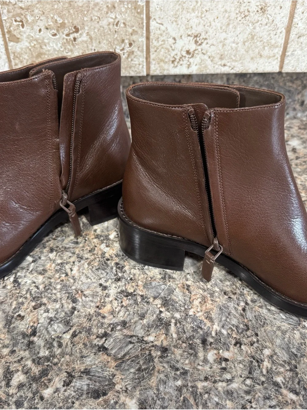 Tory Burch Brown Leather Gold-Logo Ankle Boots